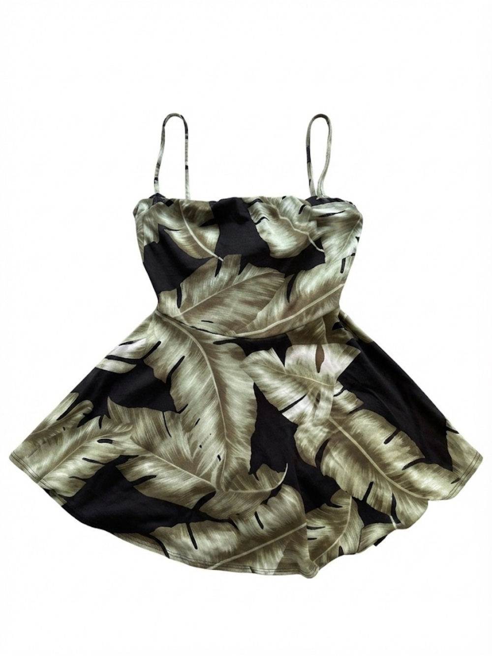 Windsor Black Dress with Olive Tropical Leaf Print